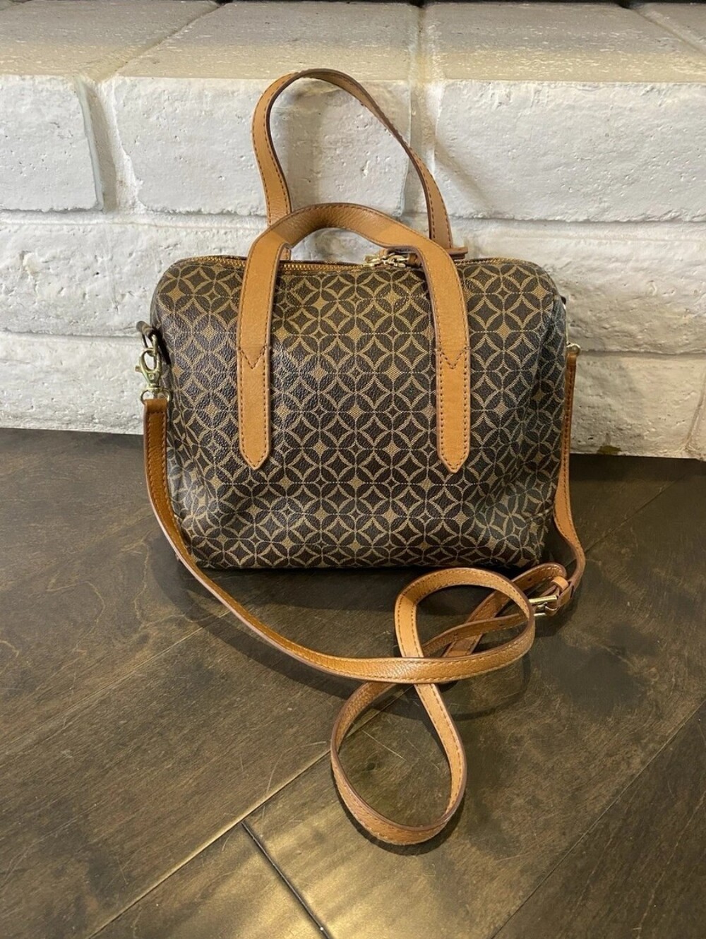 Fossil Sydney Satchel Canvas Bag With Detachable Strap New